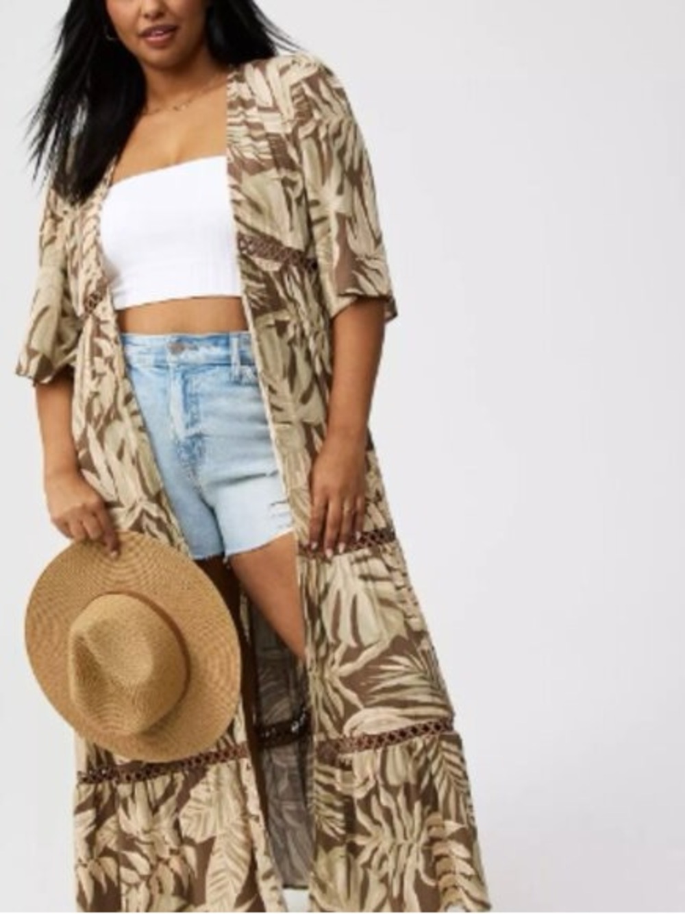torrid Beige and Brown Tropical Print Swim Coverup size 0